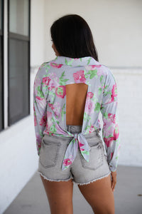 Thumbnail for Thinking On It Open Back Floral Top