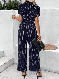 Thumbnail for Tied Printed Mock Neck Wide Leg Jumpsuit