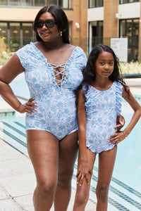 Thumbnail for Marina West Swim Bring Me Flowers V-Neck One Piece Swimsuit In Thistle Blue