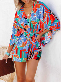 Thumbnail for Tied Printed Kimono Sleeve Romper