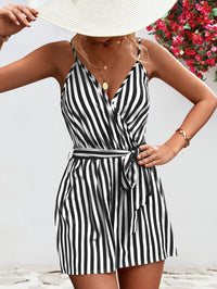 Thumbnail for Striped Tie Waist Spaghetti Strap Romper