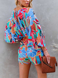 Thumbnail for Tied Printed Kimono Sleeve Romper