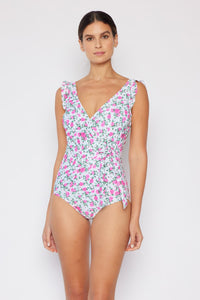 Thumbnail for Marina West Swim Full Size Float On Ruffle Faux Wrap One-Piece in Roses Off-White