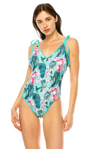 Thumbnail for ONE PIECE BATHING SUIT FLORAL PRINT SHOULER TOP TI