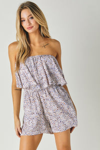 Thumbnail for Woven Leopard Print Ube Romper