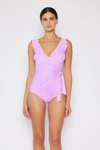 Thumbnail for Marina West Swim Full Size Float On Ruffle Faux Wrap One-Piece in Carnation Pink