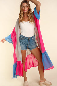 Thumbnail for COLOR BLOCK KIMONO MAXI OPEN CARDIGAN