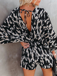 Thumbnail for Tied Printed Kimono Sleeve Romper