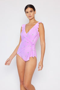 Thumbnail for Marina West Swim Full Size Float On Ruffle Faux Wrap One-Piece in Carnation Pink