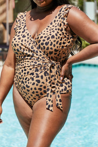 Thumbnail for Marina West Swim Full Size Float On Ruffle Faux Wrap One-Piece in Leopard