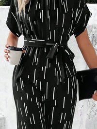 Thumbnail for Tied Printed Mock Neck Wide Leg Jumpsuit