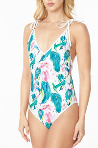 Thumbnail for ONE PIECE BATHING SUIT FLORAL PRINT SHOULER TOP TI