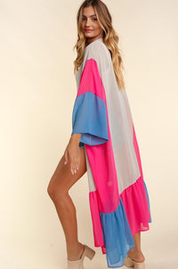 Thumbnail for COLOR BLOCK KIMONO MAXI OPEN CARDIGAN
