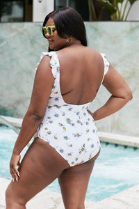 Thumbnail for Marina West Swim Float On Ruffle Faux Wrap One-Piece in Daisy Cream