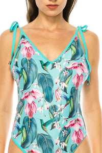 Thumbnail for ONE PIECE BATHING SUIT FLORAL PRINT SHOULER TOP TI