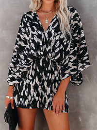 Thumbnail for Tied Printed Kimono Sleeve Romper