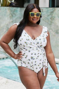 Thumbnail for Marina West Swim Float On Ruffle Faux Wrap One-Piece in Daisy Cream