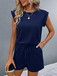 Thumbnail for Round Neck Cap Sleeve Romper