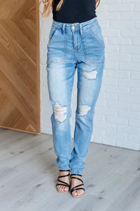 Thumbnail for Aiden High Rise Patch Pocket Distressed Boyfriend Jeans