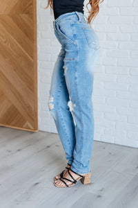 Thumbnail for Aiden High Rise Patch Pocket Distressed Boyfriend Jeans