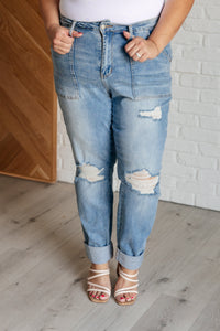 Thumbnail for Aiden High Rise Patch Pocket Distressed Boyfriend Jeans