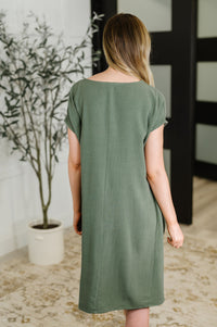 Thumbnail for Barely Trying V-Neck Relaxed Dress in Gray Green