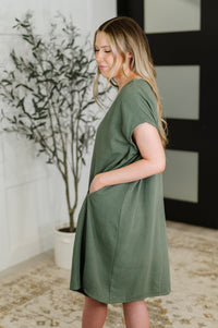 Thumbnail for Barely Trying V-Neck Relaxed Dress in Gray Green