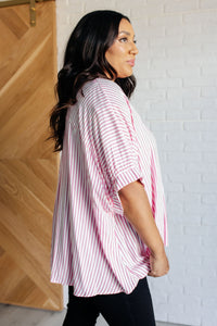 Thumbnail for Boxy Striped Button Up in Hot Pink