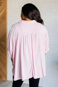 Thumbnail for Boxy Striped Button Up in Hot Pink