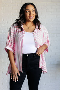 Thumbnail for Boxy Striped Button Up in Hot Pink