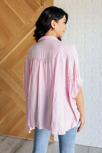 Thumbnail for Boxy Striped Button Up in Hot Pink