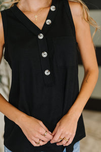 Thumbnail for Buttoned Up Buttercup Sleeveless Top – Classic Cool in Black