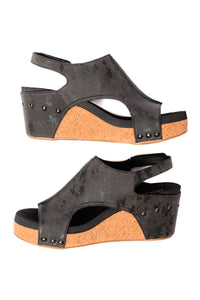 Thumbnail for Carley Wedge Sandals in Black Metallic