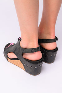 Thumbnail for Carley Wedge Sandals in Black Metallic