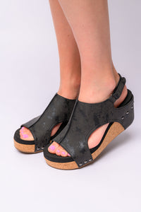 Thumbnail for Carley Wedge Sandals in Black Metallic