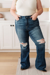 Thumbnail for Cassandra High Rise Control Top Distressed Flare Jeans