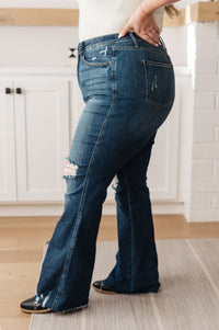 Thumbnail for Cassandra High Rise Control Top Distressed Flare Jeans