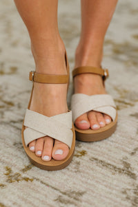 Thumbnail for Chester Platform Nubuck Wedge Sandals – Creamy Chic with a Flirty Twist