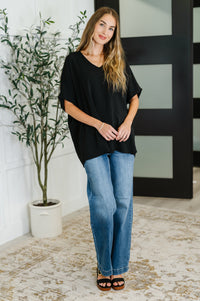 Thumbnail for Coastal Ease V-Neck Top in Black