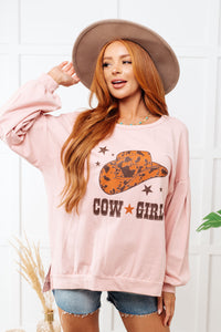 Thumbnail for Cow Girl Graphic Pullover in Dusty Pink