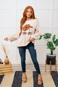 Thumbnail for Cow Girl Graphic Pullover in Stone