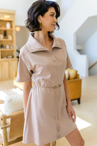 Thumbnail for Darla Button Up Collared Dress in Taupe