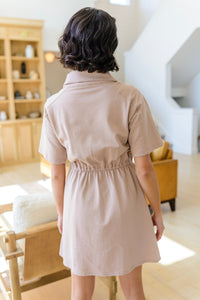 Thumbnail for Darla Button Up Collared Dress in Taupe