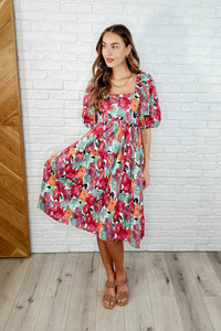 Thumbnail for Dewdrop Blooms Puff Sleeve Floral Dress
