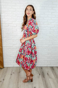 Thumbnail for Dewdrop Blooms Puff Sleeve Floral Dress