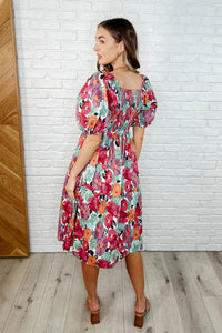 Thumbnail for Dewdrop Blooms Puff Sleeve Floral Dress