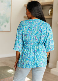 Thumbnail for Dreamer Peplum Top in Blue and Teal Paisley