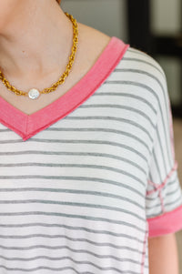 Thumbnail for Dressed to Chill V-Neck Top in Heather/Grey/Ivory/Pink