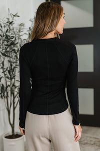 Thumbnail for Effortless Edge Knit Henley Top in Black