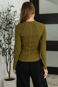 Thumbnail for Effortless Edge Knit Henley Top in Camo Green